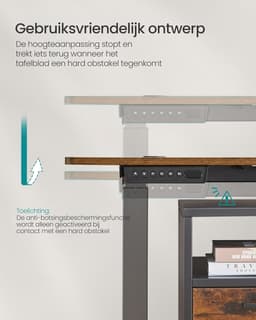 Elektrisch Zit-Sta Bureau – 70x160x(72–120) cm – In Hoogte Verstelbaar – 4 Geheugenstanden – Vintage Bruin/Zwart – Geluidsarm <50 dB – Kabelmanagement – Opbergvak – Draagkracht 80 kg — thumbnail 5