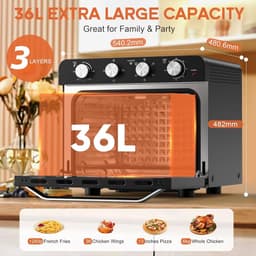 Airfryer Oven - Hetelucht Friteuse - Vrijstaande Oven - Pizzaoven - 36L - 2000W - 10-in-1 Functies - Digitale Timer & Temperatuur - Dubbel Glas - RVS — thumbnail 5