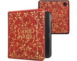 kwmobile e-reader hoesje geschikt voor Kobo Libra Colour hoes - E reader flip case met magnetische sluiting - Ereader cover - Sprookjesboek design in geel / oranje / rood