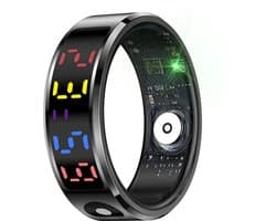 WizBay Premium Select® Smart Ring Color LED Zwart - Maat 12 - Hartslag Slaap Zuurstof - Gesture - Multi Sport Modi