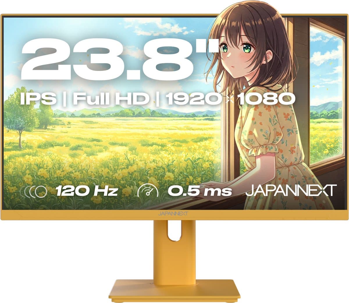 JAPANNEXT Gaming Monitor 23.8" IPS Full HD (1920x1080) 120Hz 0.5ms Pastel Geel | JN-IPS238G120F-HSP-YE — afbeelding 1