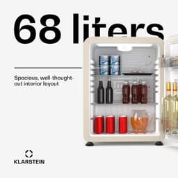 Klarstein Mini-Koelkast Audrey Evo 65L minikoelkast - retro design, stil (40 dB), compressor, verstelbare pootjes, omkeerbare deur, kleine koelkast voor slaapkamers en kantoren, crème - voor Hotelkamer - Compact Geruisloos — thumbnail 4