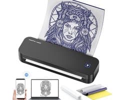Professionele Tattoo Printer - Thermische Printer - Tattoo Stencil Printer - Stencil Papier Tattoo – te Verbinden met USB of Bluetooth – Met 20 Transfer Papier - Bespaar Tijd – Sterke Prestaties – Zwart