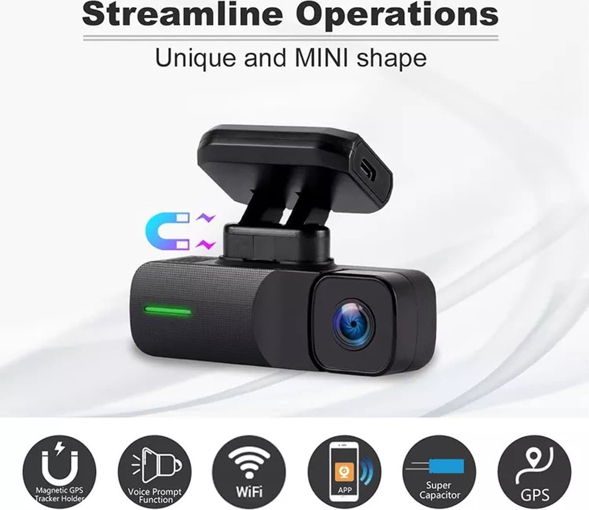 TechU™ Dashcam Camera – M14 Zwart – Dashboardcamera – App & Wifi – Full HD 1080P – GPS – 150° Wijdhoeklens – Nachtvisie – Loop recording – Bewegingssensor – G-sensor – Parkeermodus - voor auto — afbeelding 1