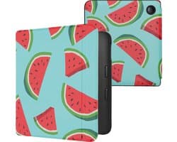 kwmobile e-reader hoesje geschikt voor Kobo Libra 2 hoes - E reader flip case met magnetische sluiting - Ereader cover - Watermeloen design in rood / groen / zwart