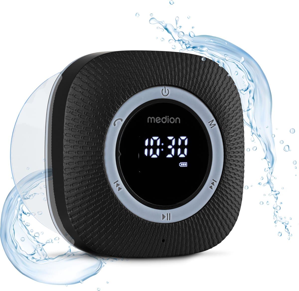 MEDION S66884 Douche radio met Bluetooth (badkamerradio, FM radio, zuignap, LED display, IPX6 waterproof, geïntegreerde oplaadbare batterij, MD43884) zwart — afbeelding 1