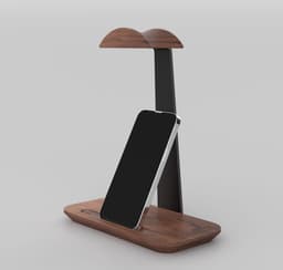 Alberenz koptelefoon houder - Walnoot afwerking - Headphone stand - Met pennenhouder - Combineer met Alberenz Monitorverhoger — thumbnail 3