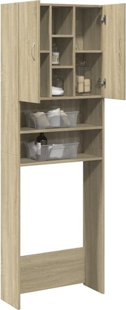 Wasmachine ombouw - Kast - Opbouwmeubel - Verhoger - Wasmachine meubel - Opbergkast - Hout - 64x25,5x190 cm - Sonoma Eiken — thumbnail 4