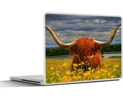 Laptop sticker - 15.6 inch - Schotse Hooglander - Dieren - Bloemen - 36x27,5cm - Laptopstickers - Laptop skin - Cover