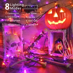 Halloween lichtketting 10m met 100 LED's - Oranje en Paars - Perfect voor Binnen en Buiten - Waterdicht met 8 Verlichtingsmodi — thumbnail 2