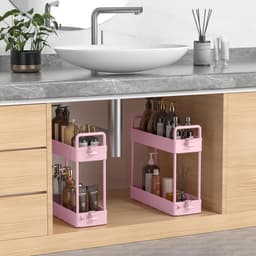 3-Tier Slide-out Slim Rolling Utility Cart Organizer voor Keuken en Badkamer - Roze Wasmachine rek — thumbnail 2