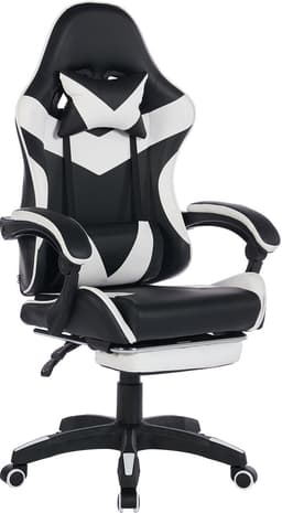 Ergonomische Bureaustoel/Gamingstoel – Verstelbare Rugleuning – 360° Draaibaar - Met Armleuningen En Voetsteun - Hoofdsteun & Lendensteun - zwart, wit — thumbnail 1