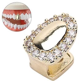 Enkele tand bling tanden, tand accessoire decoratie voor Halloween feest hiphop show, rapper kostuum tand sieraden en accessoires (enkele deur diamant goud) — thumbnail 3