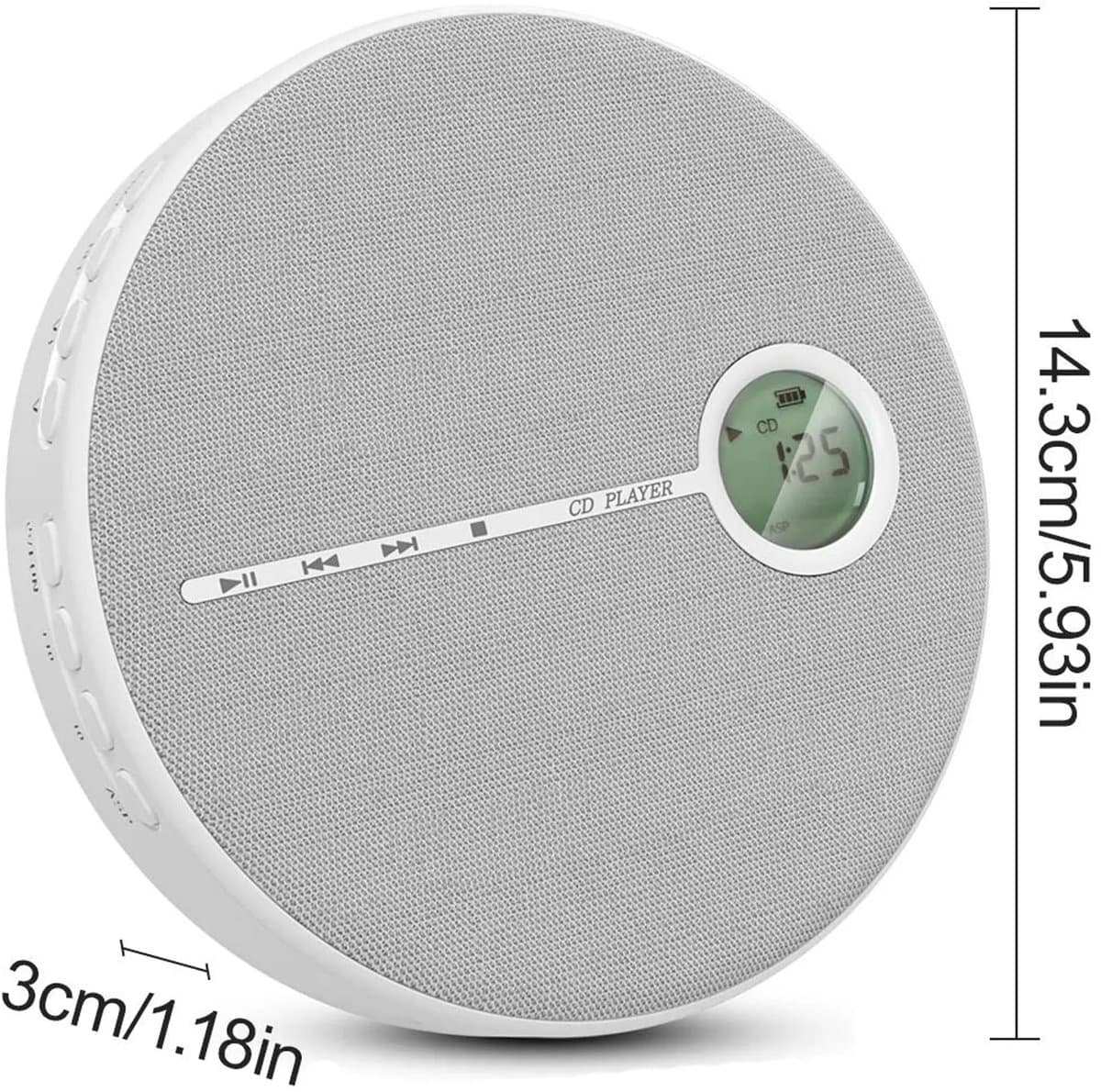 Draagbare cd-speler met luidspreker, Bluetooth, USB- en AUX-aansluitingen, oplaadbare batterij van 2000 mAh – compacte luidspreker, afmetingen 14,3 x 3 cm. — afbeelding 1