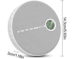 Draagbare cd-speler met luidspreker, Bluetooth, USB- en AUX-aansluitingen, oplaadbare batterij van 2000 mAh – compacte luidspreker, afmetingen 14,3 x 3 cm.