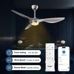 Smart Plafondventilator - Ventilator met Lamp - Comfort Verhogend - App en Spraakbesturing - 132 cm Diameter - Zilverkleurig — thumbnail 4