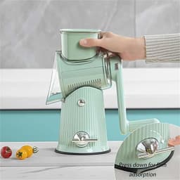 Voedselhakker Groente rasp - Keukenmachine Handmatig - Ingrediënten Snijden - 5-in-1 Roterend Systeem - 23.5 cm - Groen — thumbnail 5