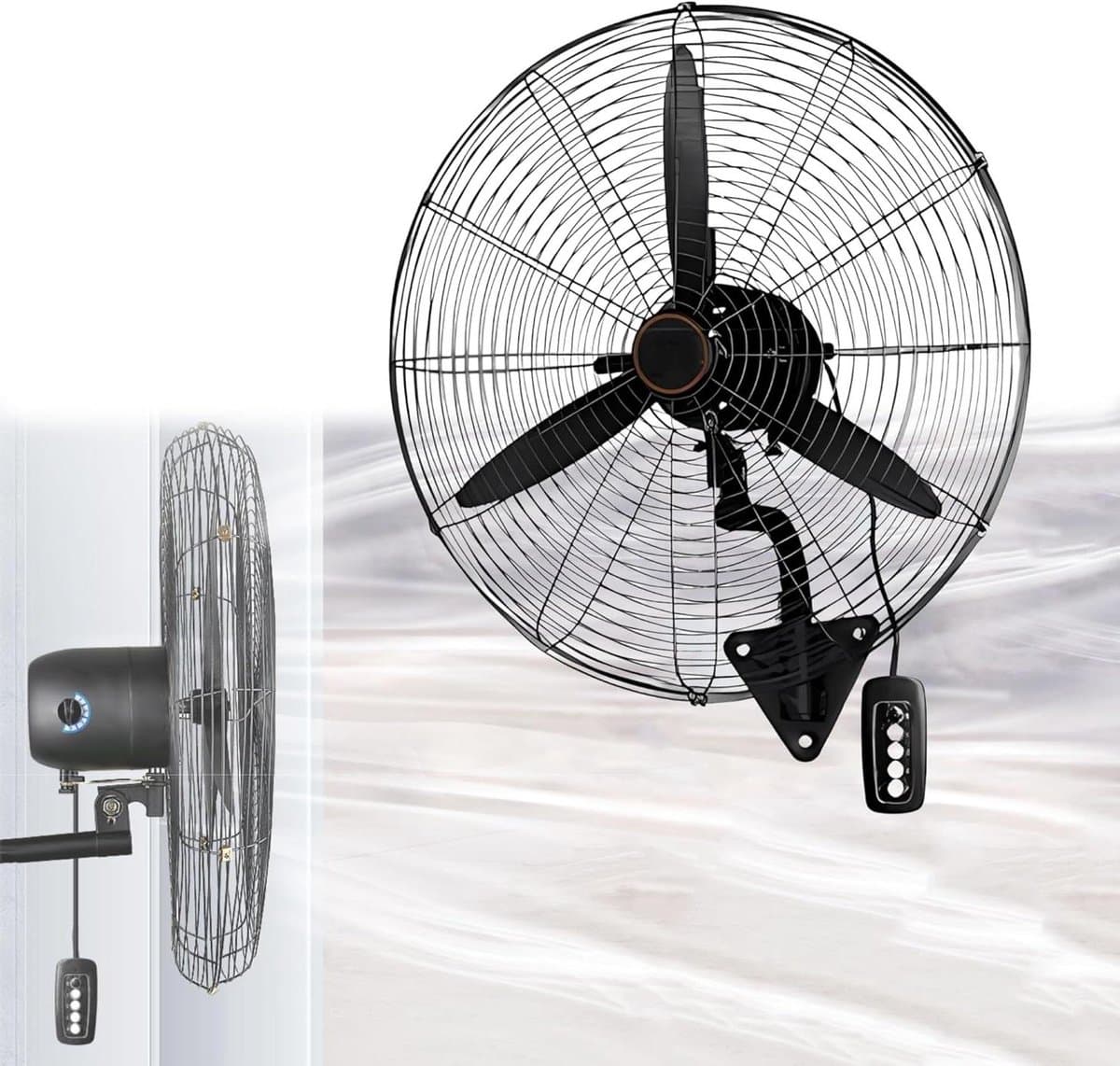 Wandventilator - Industriële ventilator - Ruimte Koeling - 120° Zwenkfunctie - 75CM - Zwart — afbeelding 1