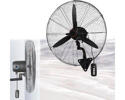 Wandventilator - Industriële ventilator - Ruimte Koeling - 120° Zwenkfunctie - 75CM - Zwart