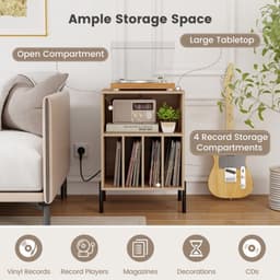 Platenspelermeubel - LP-kast - Platenspelerkast - Draaitafelstandaard - Platenspelerstandaard - Vintage Displayplank - Natuurlijk — thumbnail 2