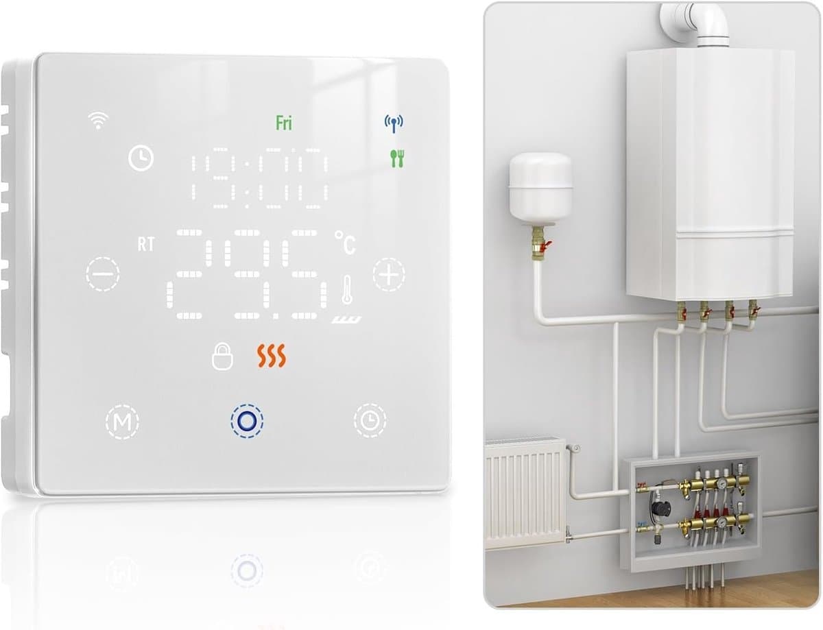 Slimme Thermostaat - Digitale Regelaar - Verwarming Instellen - App en Spraakbesturing - 86x86x25MM - Wit — afbeelding 1