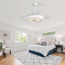 Re-purelife® Koel Zomer Collectie plafondventilator met licht voor slaapkamer, eetkamer of middelgrote woonkamer | ventilator met PC | afstandsbediening, 6 snelheden en winterstand | 18W LED | rustige moderne uitstraling wit 107 × 107 × 37 cm — thumbnail 5