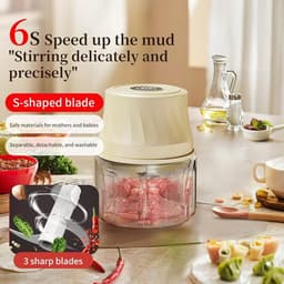 Mini Hakmachine - Keukenmachine Knoflook - Maaltijd Voorbereiding - Oplaadbaar Draadloos - 350ml Capaciteit - Crèmekleurig — thumbnail 4