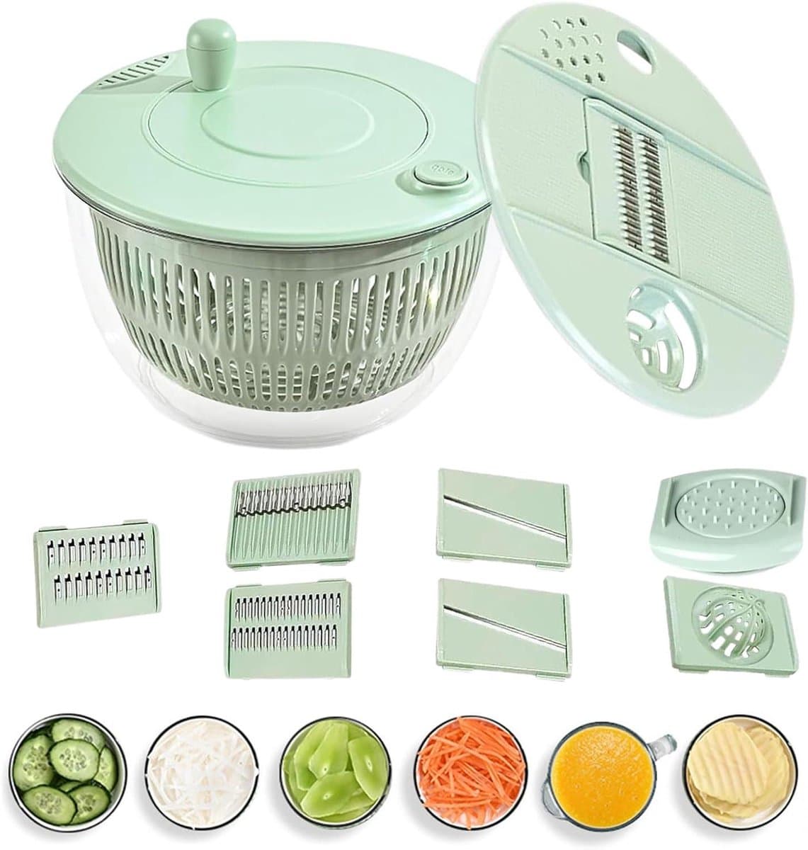 Slacentrifuge Set - Keukenmachine Groente - Maaltijd Voorbereiding - Multifunctioneel Keukenhulpmiddel - 23.5 cm - Lichtgroen — afbeelding 1