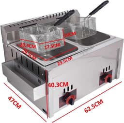 Gasfriteuse Dubbele Mand - Aanrecht Frituurpan - Grote Porties Frituren - Roestvrij Staal - 10 Liter Capaciteit - Zilver — thumbnail 5