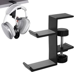 Dubbele Laag Hoofdtelefoonhouder - Universele Aluminium Legering - Gaming Hoofdtelefoonstandaard Onder Bureau - Hangende Haak - Zwart - 2 — thumbnail 1