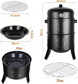 Casa Living Houtskool Barbecue - Veelzijdige BBQ met Roker, Grill en Thermometer - Perfect Voor Buiten Koken - 3 in 1 - Zwart — thumbnail 5