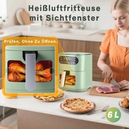 NETTLIFE Airfryer 6L - Hetelucht friteuse met Kijkvenster - 1500W - 7 Bakprogramma's - 80-200°C Instelbaar - Timer & Touchscreen - Tot 5-6 personen - Groen — thumbnail 4