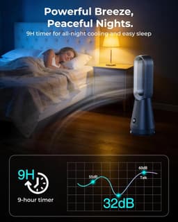 Bladloze Torenventilator - Stille Staande Fan - Comfortabele Verkoeling - 8 Windstanden 80° Oscillatie - 9 Uur Timer - Zilvergrijs — thumbnail 5