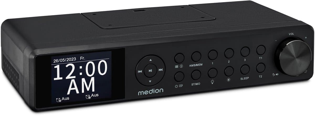 MEDION P66750 Keuken onderbouwradio (DAB+ keukenradio, PLL FM radio, dimbaar TFT kleurendisplay, kookwekker, Bluetooth, LED strip, incl. bevestigingsmateriaal) zwart — afbeelding 1