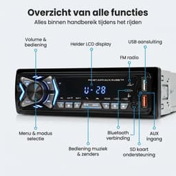 Autoradio met Bluetooth voor alle auto's - USB, AUX en Handsfree - Afstandsbediening - Verlicht - Enkel DIN Auto Radio met Ingebouwde Microfoon — thumbnail 3