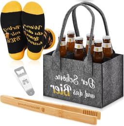 4-delige Bier Cadeauset voor Mannen met Flessen Tas, Grilltangen, Flessenopener en Grappige Sokken - Perfect voor Feestjes en Barbecues — thumbnail 1