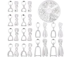 90 Stuks Messing Squeeze Beugels en Klemmen voor Dangles, Charms en Kettingen - Ideaal voor DIY Sieraden en Creatief Knutselen, Zilver