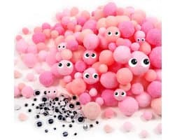 400 Stuk Pompoms voor Creatieve Knutselprojecten, 1 cm tot 3 cm, Fluffy Ballen in Roze, Perfect voor DIY Decoraties en Kunstzinnige Activiteiten
