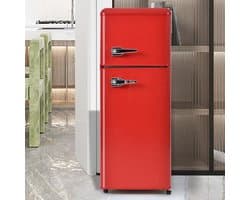 Gutent-Retro koel-vriescombinatie - 92L - 28L vries - 105cm hoog - 41cm breed - LED-verlichting - Rood