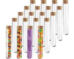 Set van 20 transparante plastic testbuizen met kurk, 150 x 16 mm, 20 ml, ideaal voor laboratoria en experimenten