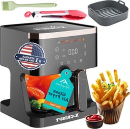 luchtfriteuse van glas, luchtfriteuse met glazen pan, transparante kom voor de beste kookresultaten, garnalen, steak, friet, vleugels, kip en — thumbnail 1