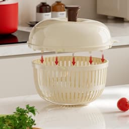 Fruit Wasmachine - Groente Spinner - Maaltijd Voorbereiding - Handgedraaid Mechanisme - 21 x 17 cm - Wit — thumbnail 5