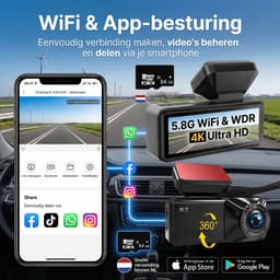 Fokelyi - 4K Dashcam Voor En Achter Auto - Met GPS WiFi En 64GB SD Kaart - Nachtzicht Parkeerbewaking G-Sensor - Ultra HD Dual Camera — thumbnail 2
