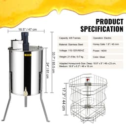 Novari - Elektrische honingextractor - Honingslinger - Honing extractor - Krachtige 140W motor - Instelbare draaisnelheid - RVS — thumbnail 4