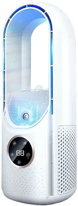 Luchtkoeler - Bladeloos -Mini desktop luchtkoeler - Luchtkoeler- Koelunit -USB oplaadbaar -Draagbaar - 6 ventilatorsnelheden- Bevochtiging en luchtzuivering - Timerfunctie - Sfeerverlichting - Geschikt voor gebruik op het bureau en buitenshuis -Wit — thumbnail 1