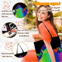 Trendy Herbruikbare Schoudertas met Muzieknoten - Ideaal voor Dagelijks Gebruik, Canvas Tas, Zwarte Tas voor Muziekliefhebbers — thumbnail 3