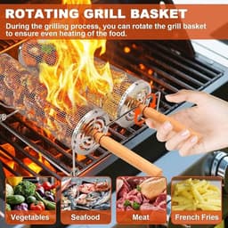 Cilindrische Barbecue Grillmand Set - 2 Stuks - RVS 304 met Houten Handgrepen — thumbnail 3