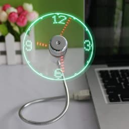 longziming -USB Ventilator - USB Bureaurentilator - Mini Tafelventilator - Geïntegreerde LED Klok - 360° Flexibele Hals - Siliconen Bladen En Metaal - Geruisloos Veilig Design - Ideaal Voor Kantoor En Slaapkamer - 1 Stuk — thumbnail 1
