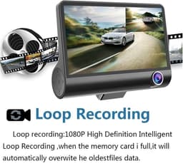Dashcam 3 Camera's - Auto Recorder DVR - Veilig Rijden - 4 Inch IPS Scherm - 64GB - Zwart — thumbnail 5