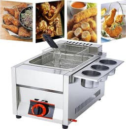 Gasfriteuse Roestvrijstaal - Friteuse Dubbel - Thuis Frituren - Afneembare Manden - 22 liter - Zilver — thumbnail 1
